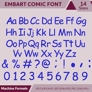 Comic Sans Embroidery Fonts 14 Sizes, Alphabets Machine Embroidery Design Set, BX Font for Embroidery, Small to Large PES DST Fonts