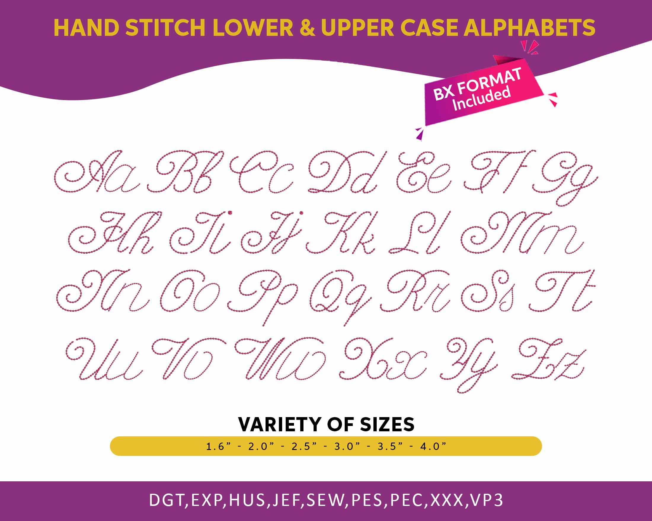 Stitch Script Chain Stitch Script Embroidery Font: Upper & Lowercase Alphabet – 6 ...