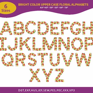 Floral Font Embroidery, A-Z Full Flower Alphabet Machine Embroidery Designs, Uppercase Letters, PES DST etc - 6 sizes - Instant Download