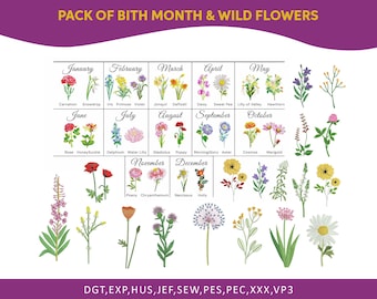 Wildblumen Stickmuster, Wildblumen Stickmuster, Maschinenstickerei (44), Maschinenstickerei, PES DST, Instant Download