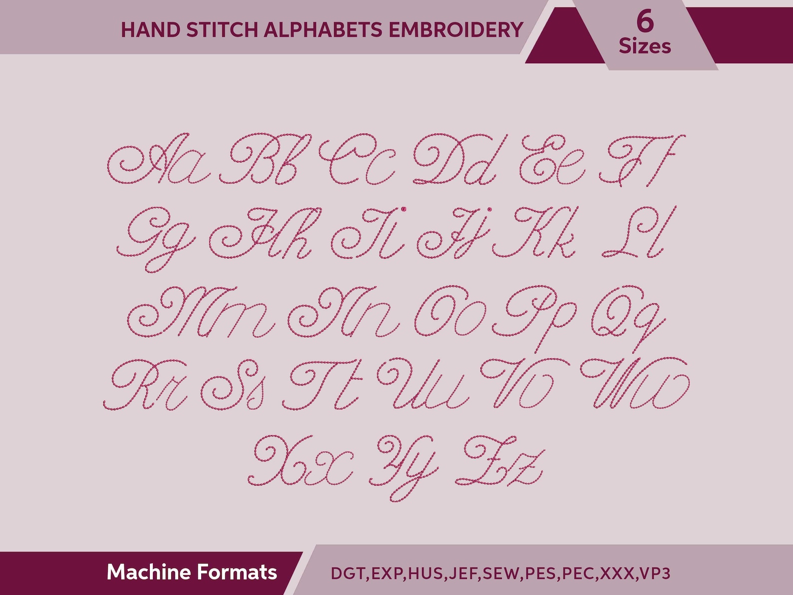 Chain Stitch Script Embroidery Font: Upper & Lowercase Alphabet – 6 ...