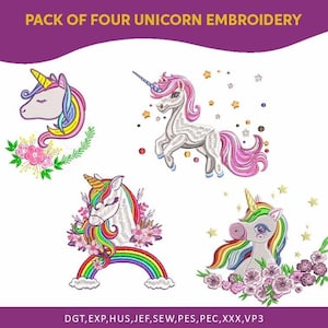 Diseño de bordado de unicornio floral: Patrón de cabeza de unicornio para niña – Máquinas de bordado digital – 10 tamaños