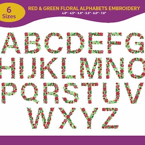 Floral Font Embroidery, A-Z Full Flower Alphabet Machine Embroidery Designs, Uppercase Letters, PES DST, Format, 6 sizes, Instant Download