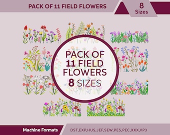 Wildblumen Maschinenstickerei Design (11er Pack), Pflanzen Garten Wildblumen Digitales Muster, Ideal für Standard-Reifengrößen, 8 Größen