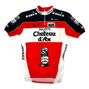 Camisa de ciclismo rara Chateau d&#39;Ax Salotti de 1989, camisa vintage masculina, feita na Itália, top retrô para bicicleta
