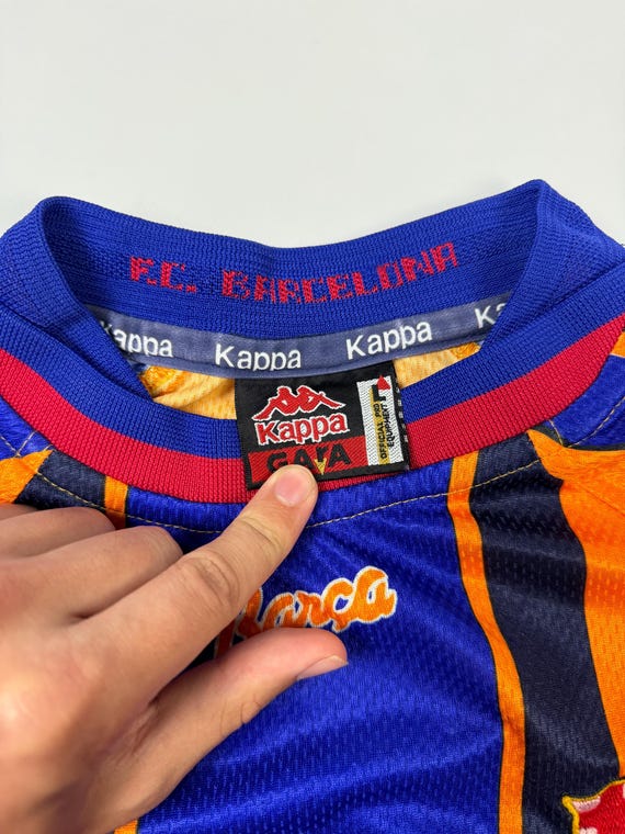 97-98 kappa バルセロナ 2nd ユニフォーム Rare FC Barcelona 1997/98 Away Jersey Kappa Orange Blue