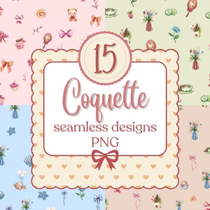 Coquette Estetica Digitale Carta Senza Cuciture Motivi Scrapbooking Pastello Teddy Vintage Shabby Girly Nastro Fiocco Carino Kawaii Trendy Floreale Dolce