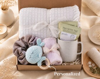 First Mothers Day Gift for Wife Birthday New Mom Gift Box Personalized Postpartum Care Packages First Keepsake Baby Rattle Gift Box for Her