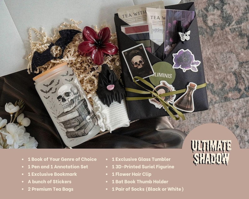 Blind Date with a Book Halloween Box Thriller Fiction Surprise Gift for Bookworms Spooky Book Lover Present Mystery Reading Nook Treat for Her
Spooky Bookish Gift Box for Halloween Blind Date with a Thriller or Horror Book Mystery Surprise for Readers Halloween Birthday Present for Her Blind Date Surprise Gift for Bookworm Cozy Autumn Reading Gift ACOTAR Suriel Shelf Sitter 3D Printed Suriel Figurine with Tea Cup Suriel Grim Reaper Sitting On A Shelf ACOTAR Gifts Velaris