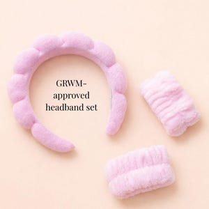 Éponge de spa, serviette éponge, bandeau festonné, ensemble de bandeau gonflé GRWM, bracelets, accessoires de soin de la peau pour femme, maquillage de cheveux, idée cadeau de demoiselle d'honneur