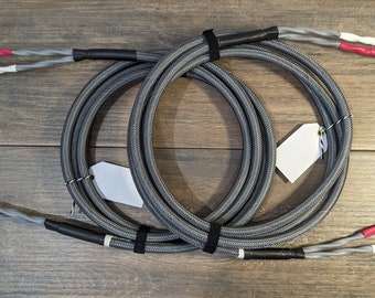 Audiophile Speaker Cables, Canare 4S11G, Banana plugs, Carbon/Dark Gray, 10' Pair