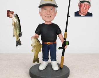 Custom Fishing Bobblehead from Photo, Personalized Angler Figurine, Fisherman Gift