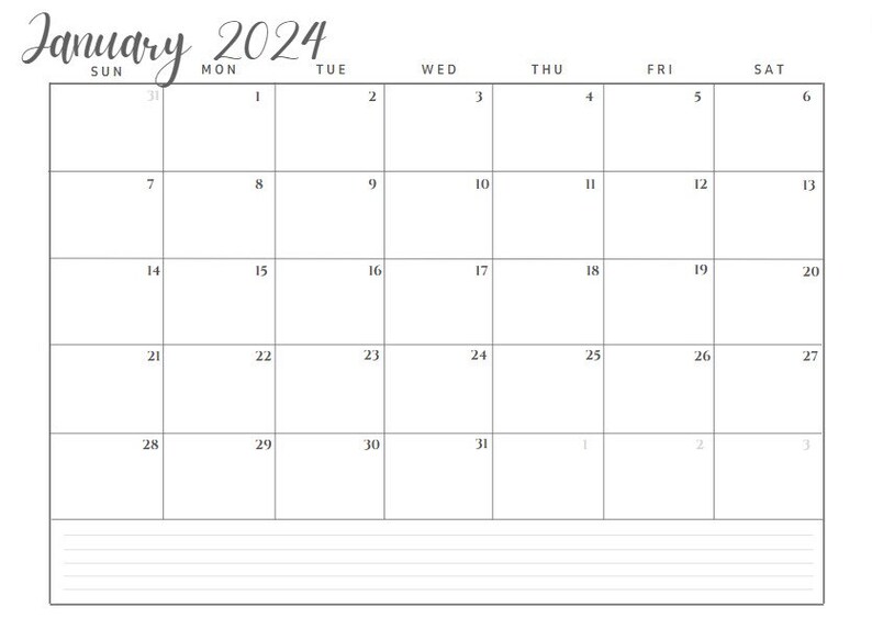 Printable Calendar 2024 A4 Landscape Etsy