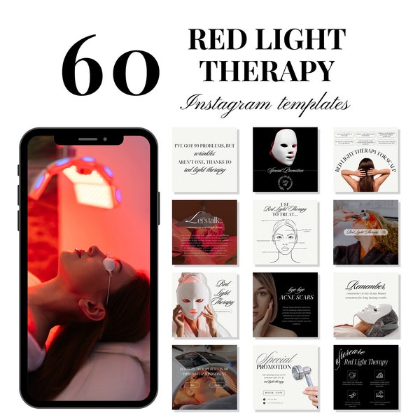 Red Light Therapy Instagram Templates for Estheticians, Led Light Treatment Post and Story, MedSpa Social Media, Beauty Salon Branding Kit