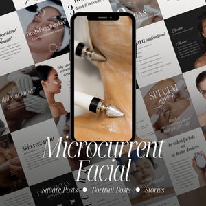 Plantillas de Instagram para tratamientos faciales con microcorrientes, marketing para esteticistas (Canva)