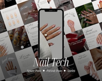 Nagelteknik Instagram-mallar, innehåll för sociala medier för nagelsalonger, Canva-design