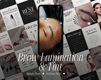 Brow Lamination and Tint Instagram Templates, Beauty Salon Social Media Content, Canva Designs
