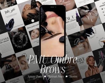 PMU Ombre Brows Instagram Templates, Social Media Marketing (Canva, Digital Download)