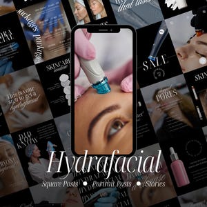 Hydrafacial Instagram Templates for Estheticians & Beauty Salon, Facial Post, Cosmetology Clinic Content, Hydradermabrasion Marketing, Canva