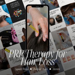 PRP Therapy for Hair Loss Instagram Templates, MedSpa Social Media (Canva)