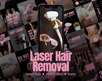 Laser Hair Removal Instagram Templates, MedSpa Social Media Content, Canva Designs