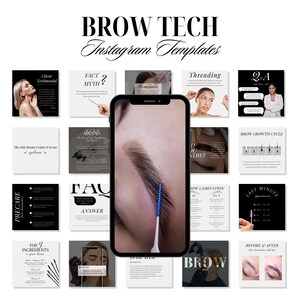Brow Tech Instagram-sjablonen, wenkbrauwkunstenaarcontent voor sociale media, wenkbrauwverf en lamineerstift, canvas, schoonheidssalonmarketing