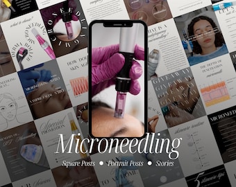 Microneedling Instagram Templates for Estheticians and Nurse Injectors, Beauty Salon Social Media, Facial Treatment Content, Canva