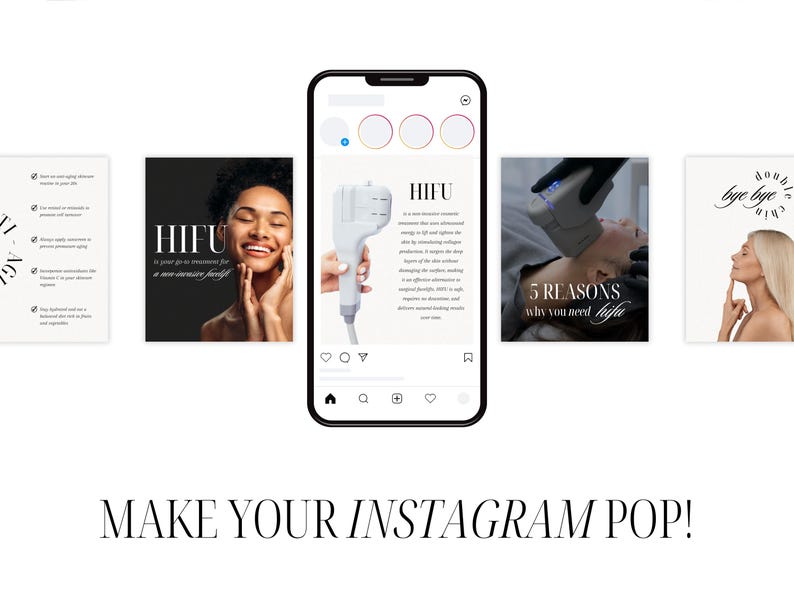 Discover high-converting HIFU facelift social media templates, made to help you stay consistent, branded, and aesthetic on Instagram. This Canva kit is a must-have for medspas, esthetic businesses, and skin professionals offering non-invasive facial treatments. From pre- and post-care tips to myth-busting posts and client spotlights, you’ll have everything you need to share beautiful, engaging content in minutes.