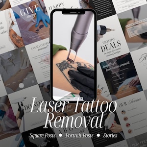 Laser Tattoo Removal Instagram Templates, MedSpa Social Media Content, Canva Designs