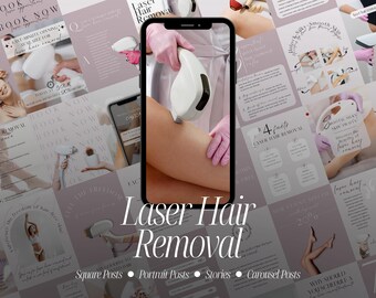 Laser Hair Removal Instagram Templates, MedSpa Social Media Content, Canva Designs