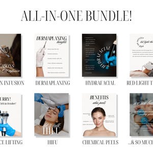 ALL-IN-ONE BUNDLE! In this bundle you will find posts about: oxygen infusion, dermaplaning, hydrafacial, red light therapy, rf face lifting, hifu facelift, chemical peels, and so much more!