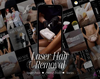 Laser Hair Removal Instagram Templates, MedSpa Social Media Content, Canva Designs