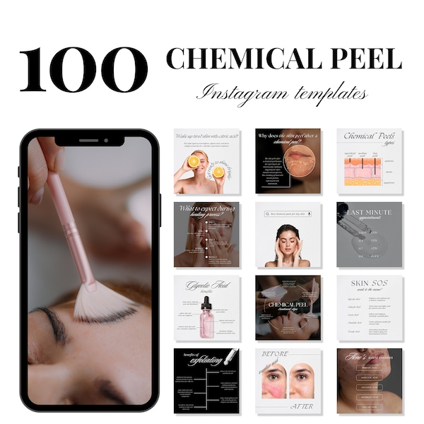 Modèles Instagram avec peeling chimique pour esthéticiennes, article sur un soin du visage, article, marketing sur les réseaux sociaux pour salon de beauté, spa médical, soins de la peau