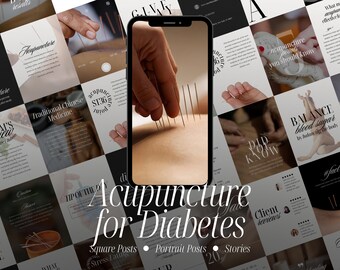 Instagram-Vorlagen für Akupunktur bei Diabetes, Social-Media-Inhalte zur Traditionellen Chinesischen Medizin (TCM), Canva-Designs