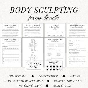 Body Sculpting Forms-bundel voor schoonheidsspecialisten, intakeformulier klant, factuursjabloon, klantenkaart, behandelschema, bodycontourset
