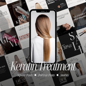 Keratin Treatment Instagram Templates, Hair Salon Social Media (Canva)