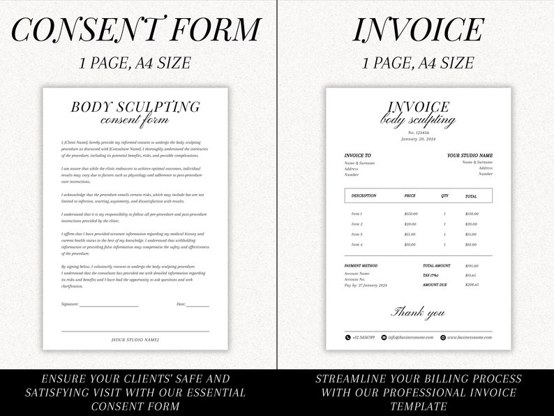 Body sculpting forms bundle for estheticians client intake form
