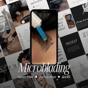 Microblading Instagram Templates for PMU Artists, Permanent Makeup Social Media Marketing, PMU Brows Posts, Hairstrokes, PMU Content, Canva