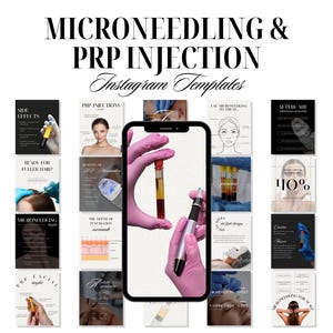 Zestaw szablonów na Instagramie do mikronakłuwania i wstrzykiwania PRP dla pielęgniarek i kosmetologów, MediSpa Social Media, Aesthetic Clinic Post
