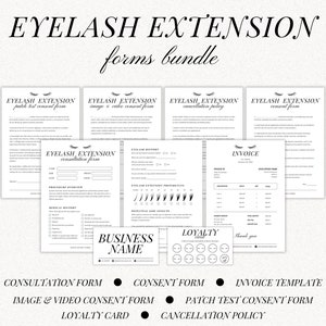 Formulaire de consentement pour Lash Tech | carte de fidélité | Modèle d'extension de cils | Communiqué de presse | Facture | Politique d'annulation | Conseils