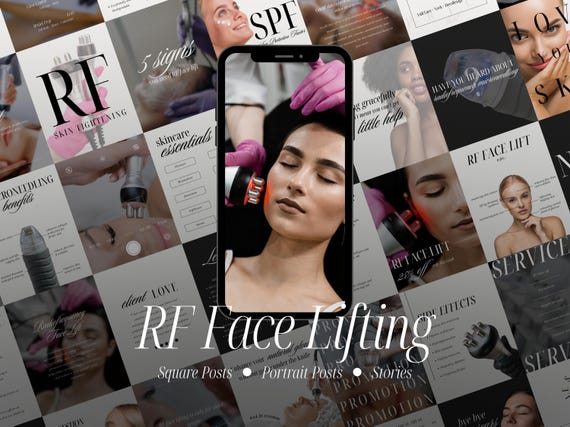 RF Face Lifting Instagram Templates for Estheticians, Beauty Salon Social Media Content, Canva Designs