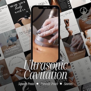 Modèles Instagram pour la cavitation ultrasonique, contenu pour les réseaux sociaux sur le remodelage corporel, designs Canva