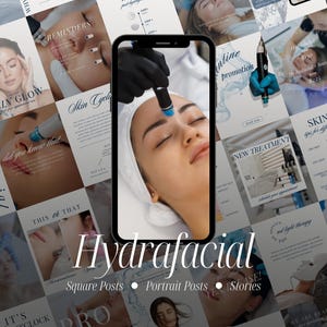 Hydrafacial Instagram Templates for Estheticians and Beauty Salons, Facial Treatment Post, MedSpa Social Media, Beautician Marketing, Canva