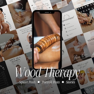 Holztherapie Instagram Vorlagen, Body Sculpting Post und Story, Maderotherapie Inhalt, Holz Massage Social Media Marketing, Canva Vorlage