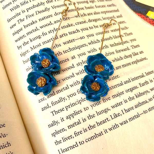 Peony Drip Earring in Peacock Blue