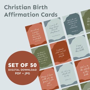 50 Printable Christian Birth Affirmation Cards | Scripture-Based Encouragement for Labor & Birth | PDF,JPG