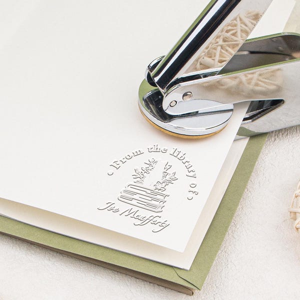 Sello de relieve personalizado para libros, Sello de relieve para bodas, Sello de relieve personalizado, Sello de relieve con iniciales, De la colección de sellos de relieve para libros, Pertenece a Ex Libris