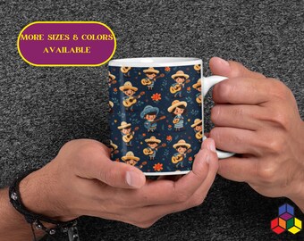 Hermosa taza con diseño en caricatura niños en mariachi, regalo para amantes de la música regional, recipiente elegeante para tu casa color