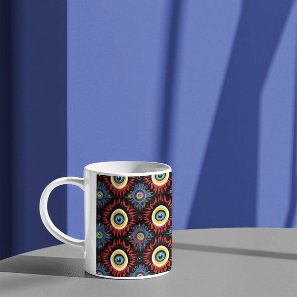 Taza colorida 11oz con ojos turcos, Recipiente que añade energía positiva a todas tus bebidas, regalo colorido para tomar café, té y cocoa.