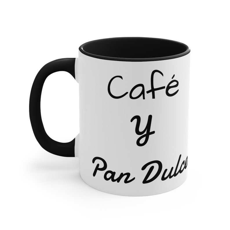 Taza con frase Café y Pan dulce disponible en distinos colores y tamaños, regalo para los amantes del Pan dulce, recipiente frase divertida White and Black